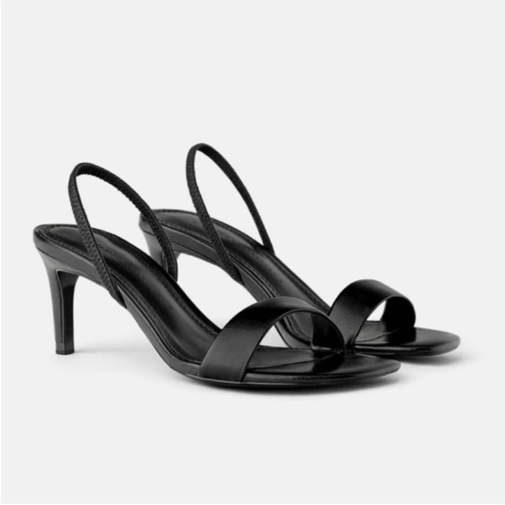 Zara Animal White Leather High Heeled Elastic Slingback Sandal size 38 / 7.5 - Picture 16 of 16
